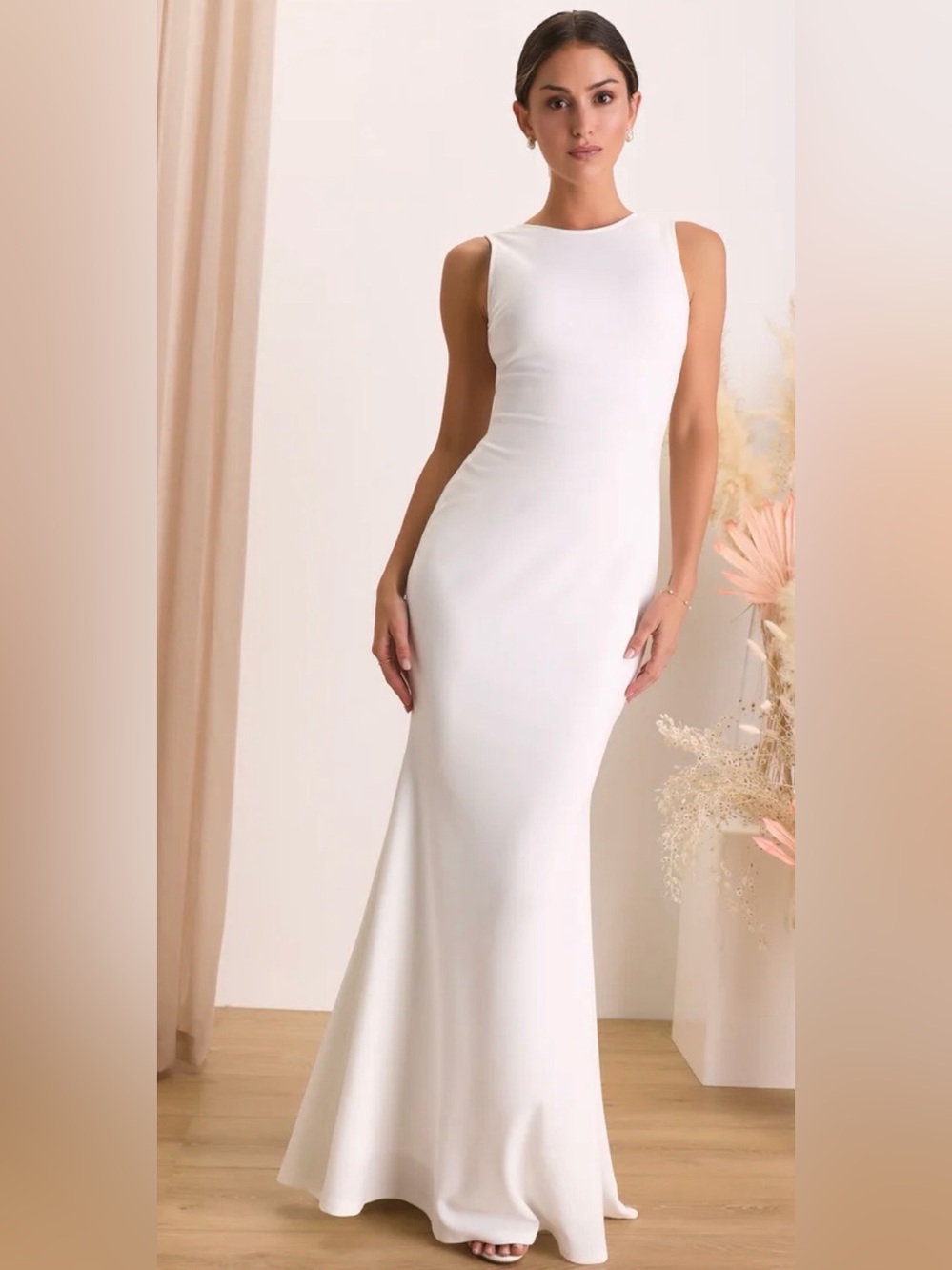 Lulus Va Va Voom White Backless Sleeveless Mermaid Maxi Dress Sz M